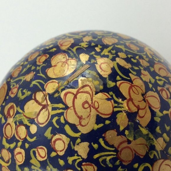 2 Blue Gold Handmade Paper Mache Christmas Balls Made in India DAMAGED - Picture 8 of 12